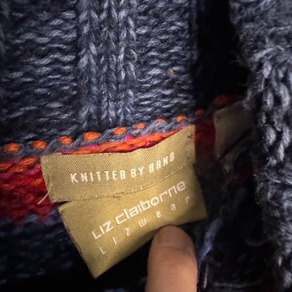 Vintage Liz Claiborne Multicolor Patterned Turtleneck Hand-knit Sweater - Picture 2 of 8